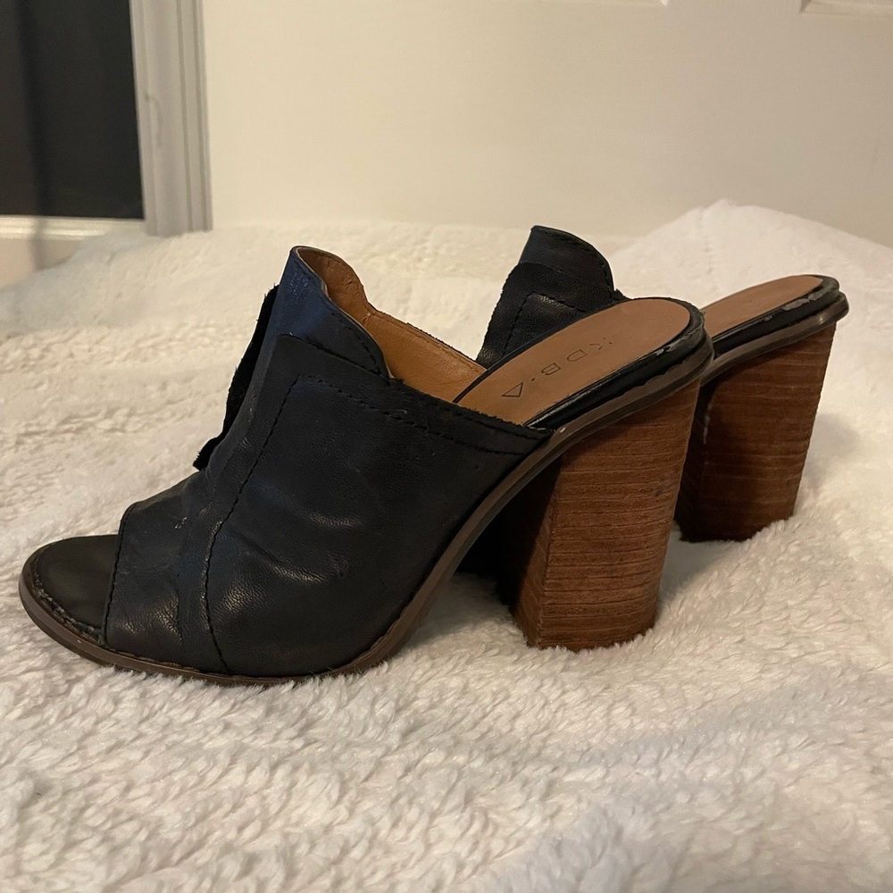 Black leather mules